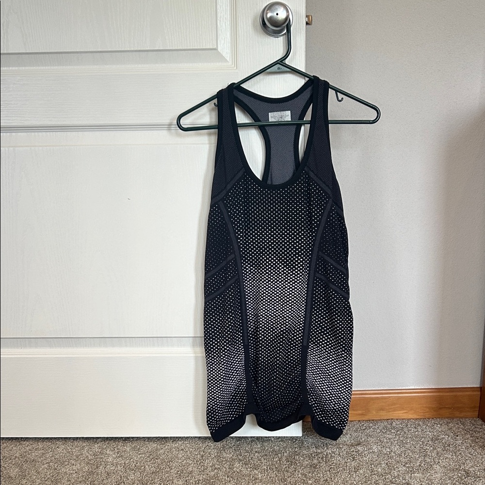 Athleta Black and Gray tank top with white polka dots.